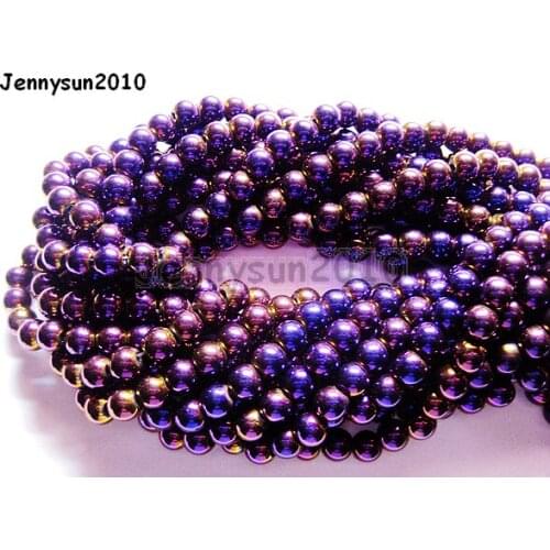 6mm Metallic Purple Natural Hematite Gems stone Round Ball Beads Metallic Color 16'' for Jewelry Making Crafts 10 Strands/Pack