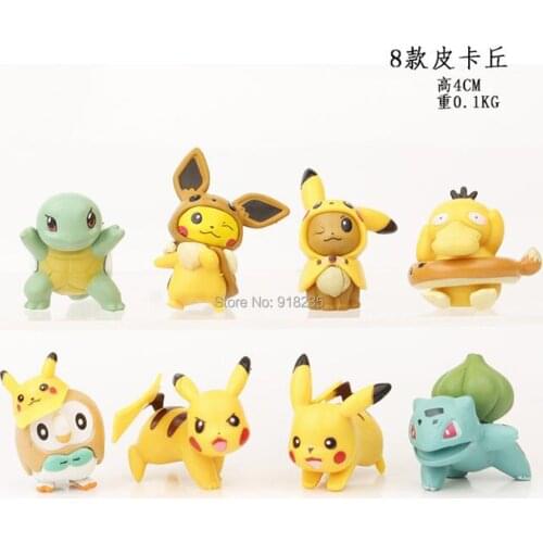 8PCS Pika Psy Row Bul Squ 4CM PVC Action Figure For Kids Toys Retail