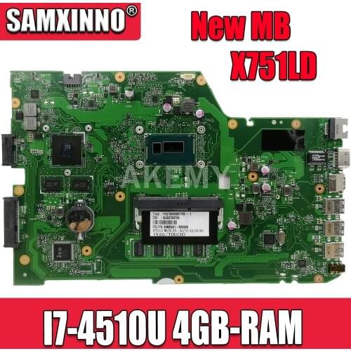 Akemy X751LD Mainboard For ASUS R752LD X751LN X751LD X751LJ X751LB A751L Laptop motherboard I7-4510U 4GB-RAM GT820M