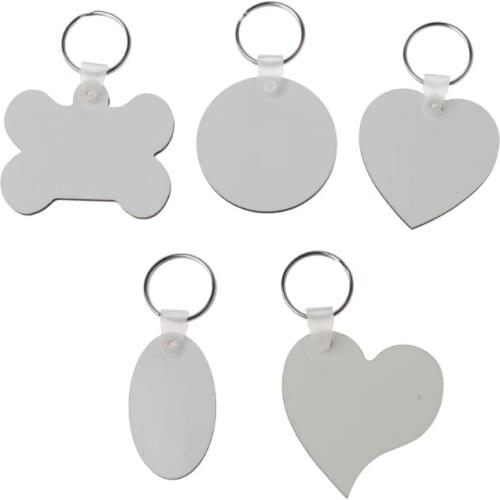 12Pc DIY Sublimation Wooden Hard Board Key Rings Double Printable White Blank MDF Key Chain Heat Transfer Jewelry Making