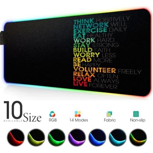 Colorful letters RGB Mouse Pad Black Gamer Accessories Large LED MousePad Gaming PC Desk Play Mat with Backlit Best Game Custom