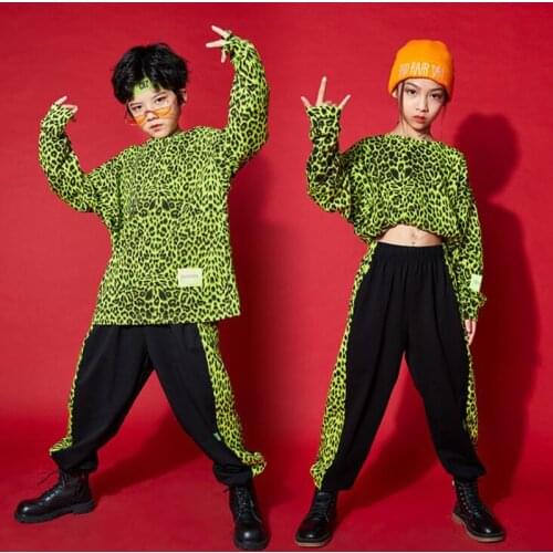 Kid Festival Jazz Dance Wear Costumes Clothes Boys Girls Ballroom Hip Hop dancing Clothing Leopard Sweatshirt Street dance pants