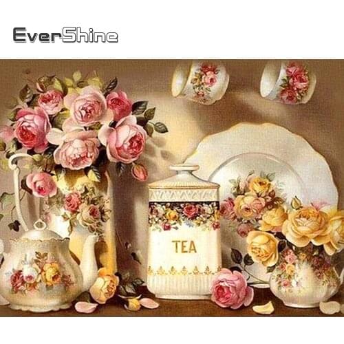 Evershine Diamond Painting Flowers Full Drill Square Diamond Embroidery Floral Cross Stitch Kit Diamond Mosaic Scenery Art Decor