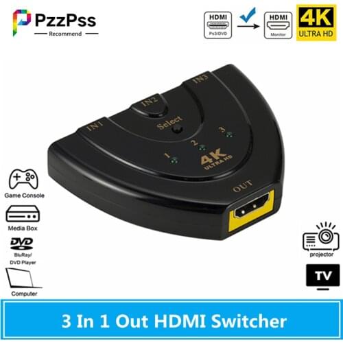 PzzPss HDMI Switcher HDMI Splitter 3 Ports Mini 4K*2K Switch Converter 1080P for DVD HDTV PC Projector 3 in 1 out Port Hub
