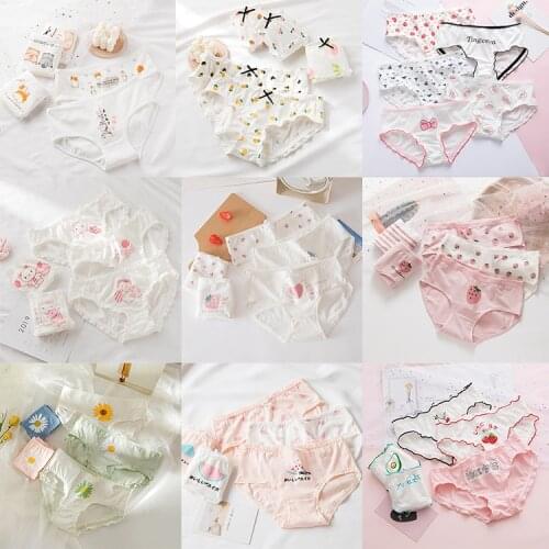 Cotton Womens Panties Set Seamless Cute Avocado Strawberry Stripe Comfort Underwear Soft Breathable Bows Briefs for Girl l-XL