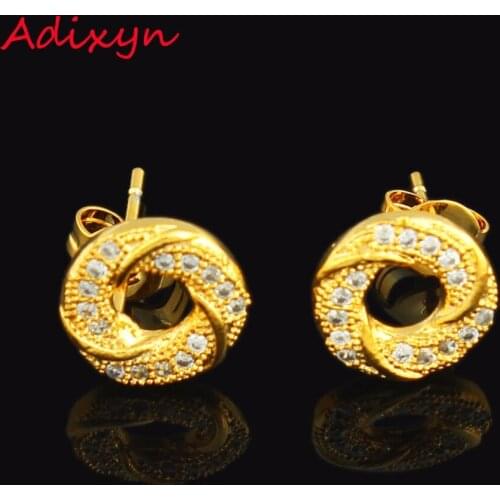 Beautiful Round Crystal Earrings Fashion Jewelry 24K Gold Color Cubic Zirconia Stud Earring For African Australia Women Girls
