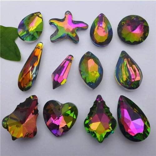 Metalic/metallic/rainbow heart/water drop/tear/diamond/flower shape crystals pendants glass DIY jewelry accessories findings k9