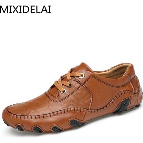 MIXIDELAI Brand 2020 New Luxury Genuine Leather Flats Italian Mens Loafers Men Shoes Casual Fashion Slip On Driving Designer