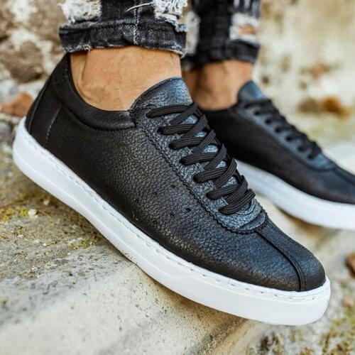 Chekich Mens Casual Shoes Black Color Laces Artificial Leather Spring and Autumn Seasons Wedding Classic Sneakers Daily High Quality Sewing Sole Air Lightweight Platform Vulcanized Material Plus Sizes Walking CH063 V5