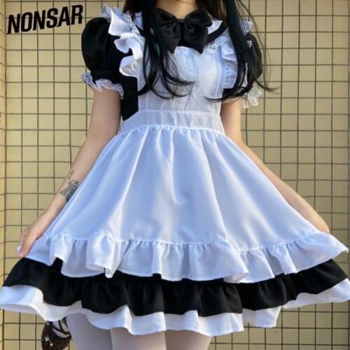 NONSAR Maid Outfit Short-Sleeved Lolita Dress Black White Traditional Costume Soft Girls Cosplay Dress INS HOT SALE S-XL