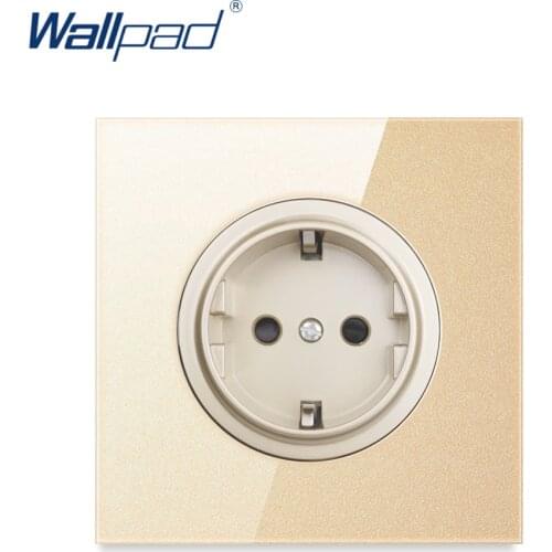 Wallpad 2019 New Arrival 16A EU Standard Wall Power Socket Outlet Gold Crystal Glass Panel Grounded With Child Protective Lock