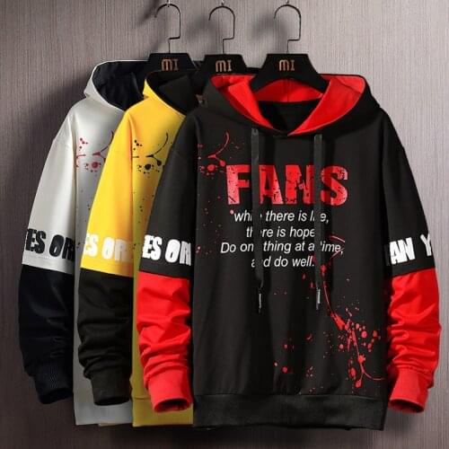 Oversized Mens Hoodies 2020 Autumn Letter Printing Graphic Patchwork Sweatshirt Hip Hop Japanese Streetwear Harajuku Clothes
