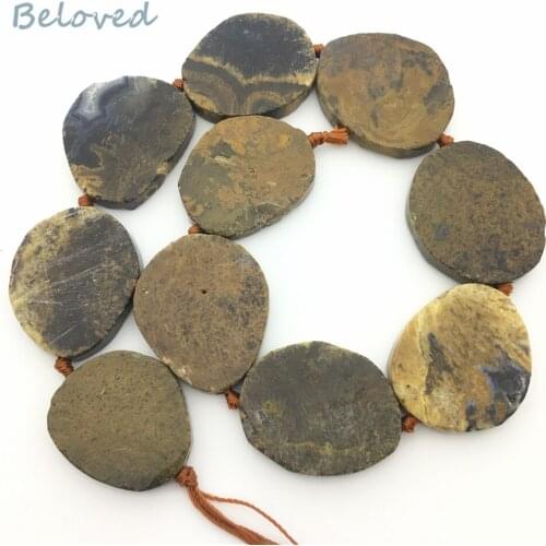 Raw Oval Yellow Opal Slice Loose Beads, Brown Quartz Slab Gems Beads For Jewelry Making, BG18324