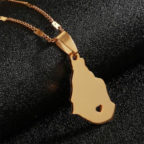Stainless Steel Montserrat island Map Pendant Necklaces for Women Girls Gold Color Jewelry
