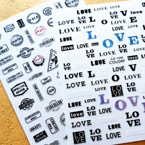 Newest CA- 104 107 letter design 3d nail sticker back glue DIY nail decal decoration tips