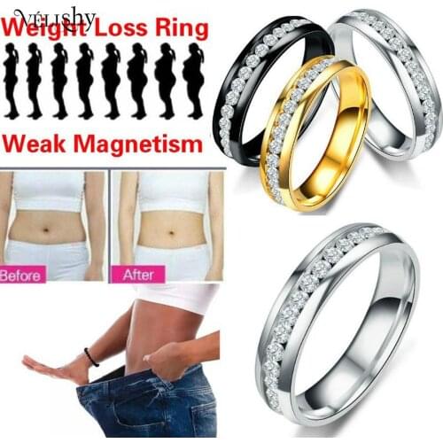 New Fashion Jewelry Slimming Healthy Magnetic Therapy Healthcare Weight Loss Ring Crystal Stainless Steel Rings For Women