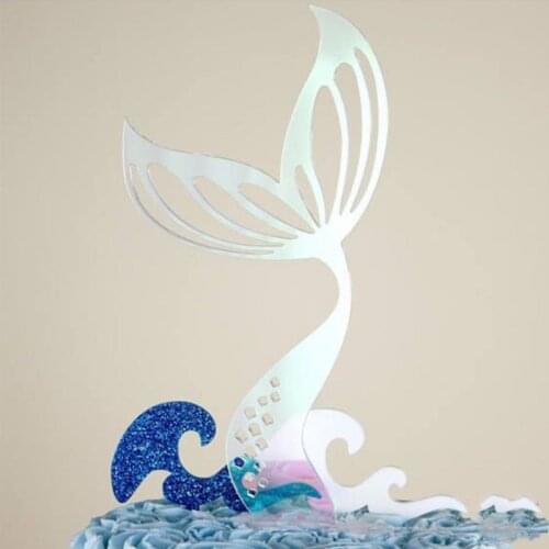 New Mermaid Tail Acrylic Cake Topper Wedding Mermaid Laser Paper Cake Topper For Birthday Party Cake Decorations Baby Shower