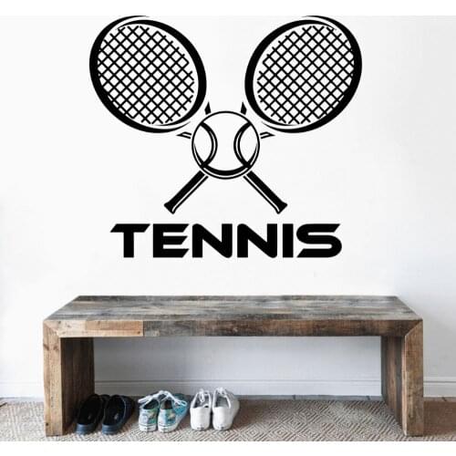 Crossed Tennis Racket With Ball Vinyl Art Wall Sticker Decal Tennis Sport Sticker Home And Tennis Court Art Decoration A003054