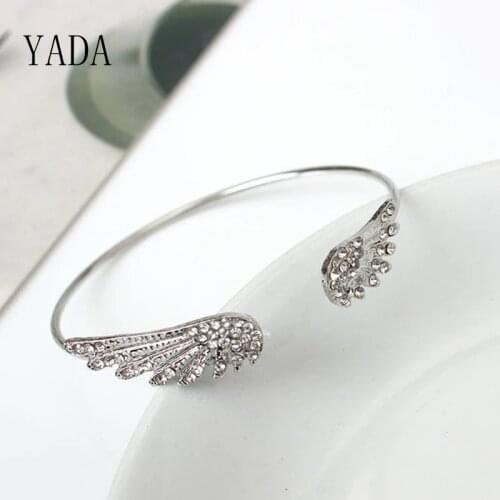 YADA Gifts Angel Wings Bracelets&Bangles For Women Stainless Steel Custom Bracelets Crystal Jewelry Open Cuff Bracelet BT200210