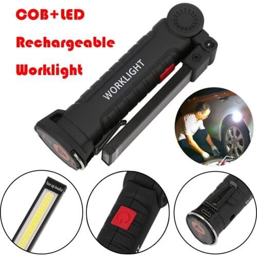 Work Light Flashlight COB+LED Rechargeable Magnetic Torch Flexible Inspection Lamp Cordless Portable Battery Workligh 14.5*4.7cm