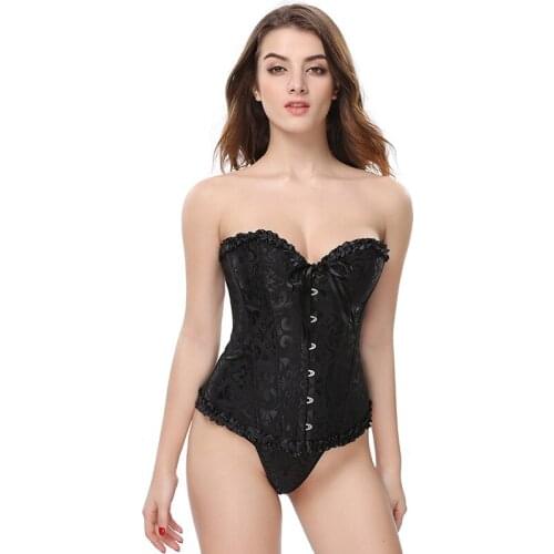 Overbust Corset Sexy Lace Plus Size Erotic Zip Floral Women Bustier Corset Lingerie Tops Brocade Victorian Fashion DropShipping