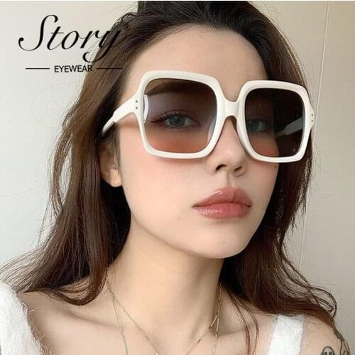 STORY Vintage Trendy Oversized Sunglasses Women Men 2021 Brand Design Retro Fashion Wide Square Sun Glasses Ladies Shade S3378N