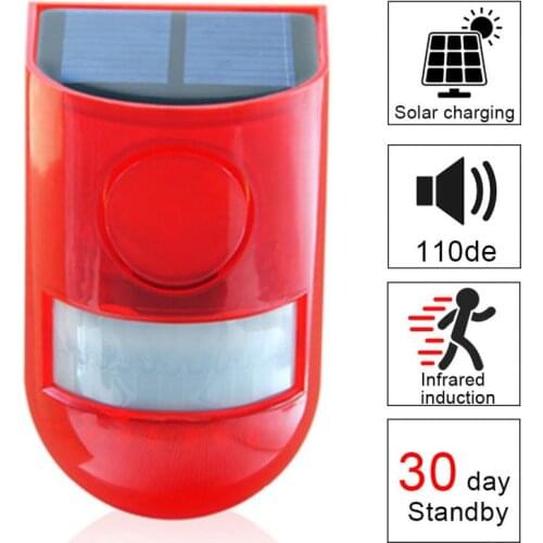 Solar Powered Infrared Motion Sensor Detector Siren Strobe Alarm System Waterproof 110dB Loud For Home Yard Outdoor Security
