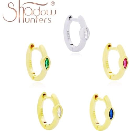 SHADOWHUNTERS Trendy 925 Sterling Silver Green Crystal Hoop Earring Gold Color Teeny Huggies Women Fashion Jewelry Blue Red CZ