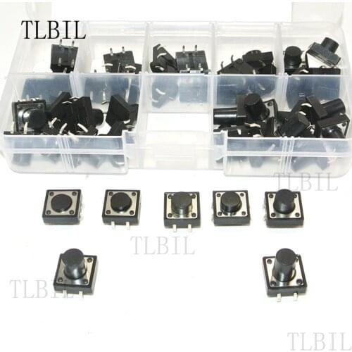 7Models 45Pcs 12*12 Tact Switch Tactile Push Button Switch Kit Height: 4.3MM~12MM DIP 4P micro switch 12x12 Key switch