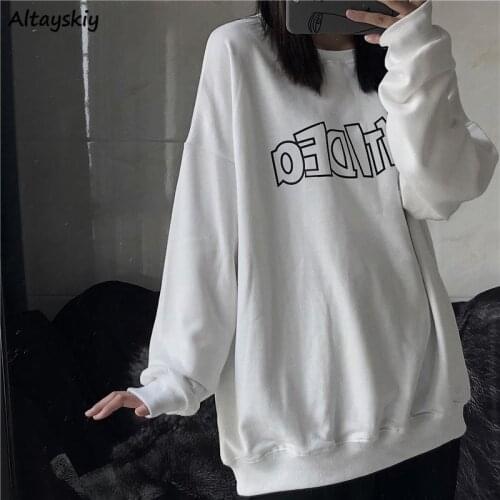 Harajuku Hoodies Women Ins Chic Spring Fall Simple Letter Boyfriend Popular Soft Oversized Crewneck Sweatshirt All-match Clothes