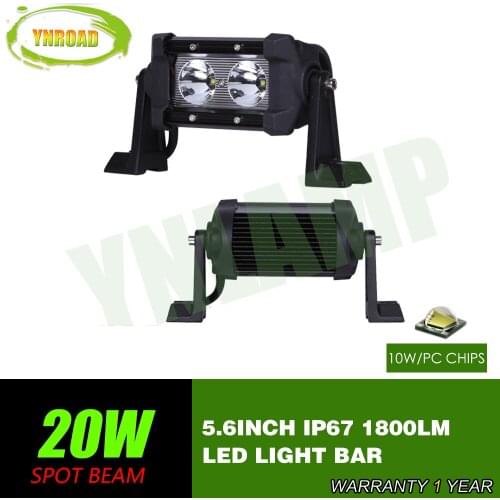 YNROAD 2pcs 20w single row Led Light Bar 2x10W work light Driving Offroad Light Spot/flood 10W leds 1800lm 10V- 30V 4x4 IP68