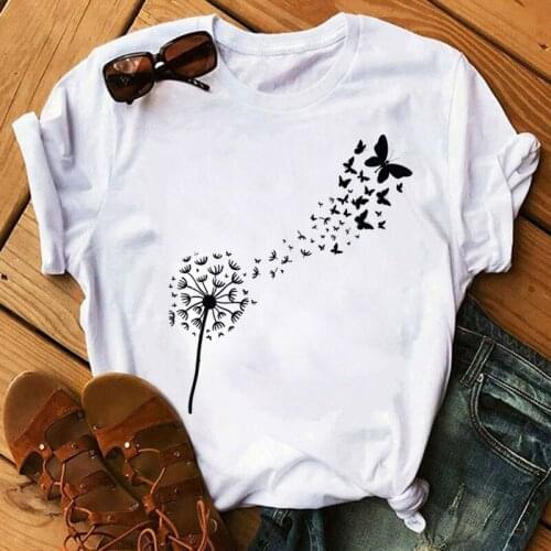 Women Fashion Women T Shirt Butterfly Dandelion Printe T Shirt Female Casual Short Sleeve Tops Women Summer Cute Graphic T-shirt