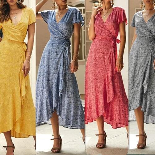 Womens V-Neck Floral Sexy Sundress Strappy Ladies Maxi Dresses Summer Holiday