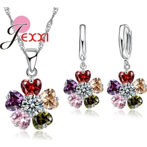 Romantic Heart Cubic Zircon Crystal Wedding Jewelry Sets For Bride Fashion Pendant Necklace Hoop Earring Sets For Woman