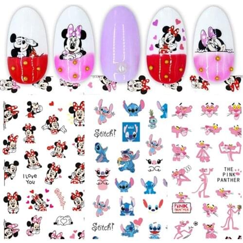 1PCS Disney Cartoon Anime Mickey Mouse Princess Cartoon Nail Sticker Snow White Donald Duck Nail Decoration Repair Decal