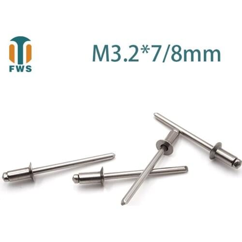 10 PCS M3.2*7/8mm Stainless Steel Countersunk Head Break Mandrel Blind Rivet Nail Pop Rivets for Furniture Car Aircraft