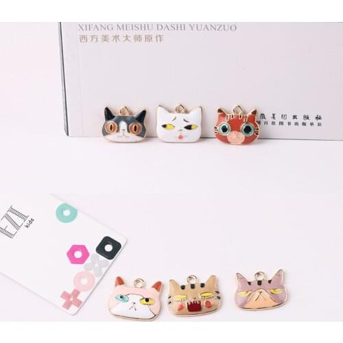 10pcs Cartoon Cats Enamel Charms for Jewelry Making Floating Metal Cat Pendant Floating Women DIY Fashion Charms FX009