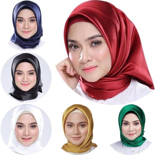 18 Colors Satin Silk Square Head Wrap Muslim Hijab Solid Color Square Shawl Scarves Fashion Muslim Scarves 90*90cm