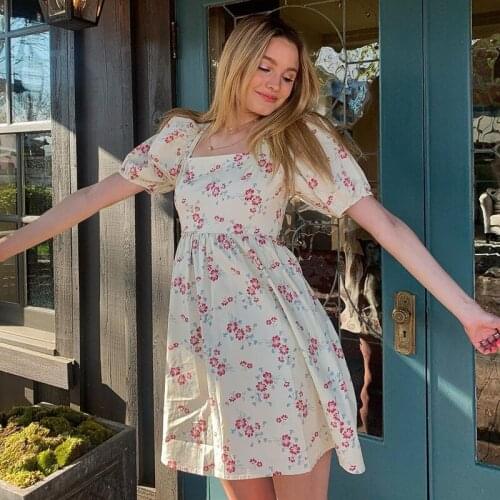 Floral Print Y2K Backless Mini Dresses Women Summer Cute Aesthetic 90s Outfits Korean Casual Elegant Sundress 2021