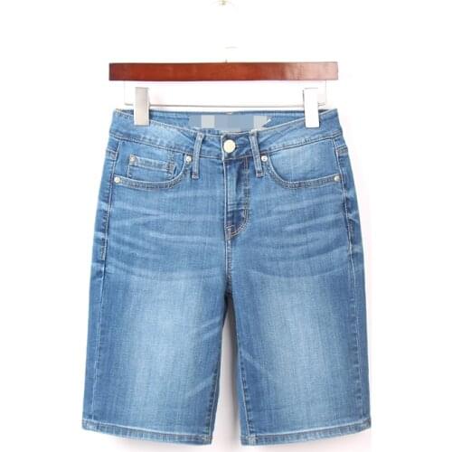 Summer women fashion straight style water wash knee length casual jeans lady trendy bleached denin capri thin jean bottom