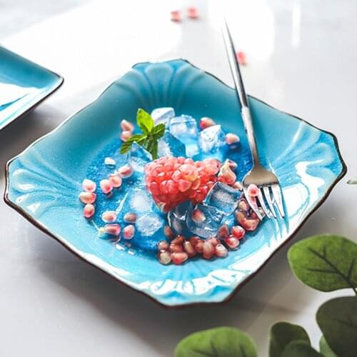 European style ice cracked glaze tableware rectangular plate creative western food home plate dessert plate dessert plate restau