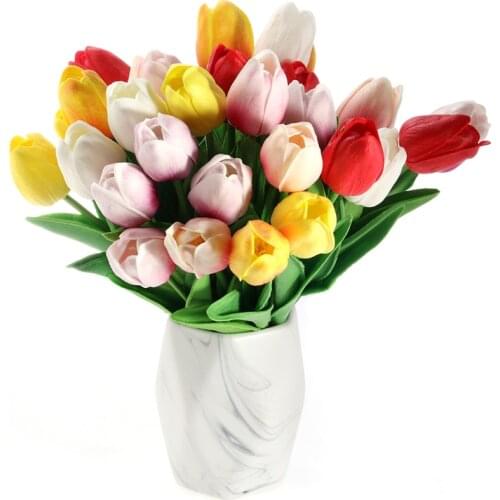 28pcs Artificial Tulip Flower Wedding Easter Spring Wreath for Elder Teacher Real Touch Fake Flower Bouquet 35cm Home Decoration