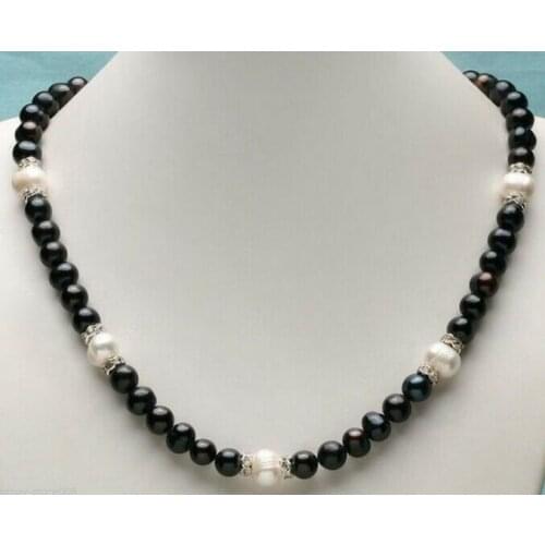 Jew2586 9-10mm+10-11mm AAA SOUTH SEA White black Pearl Necklace 18inch