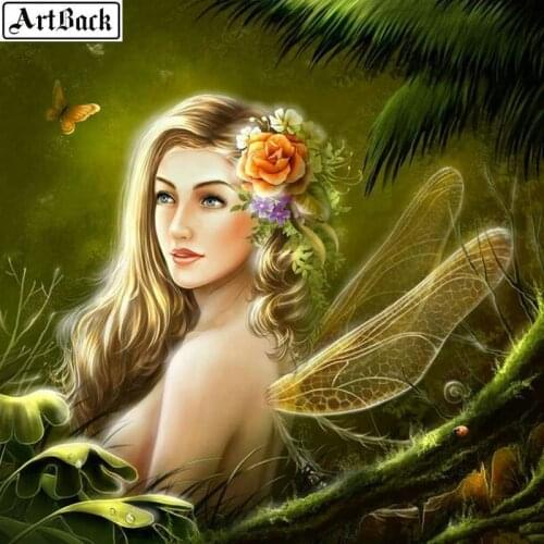 Handmade Square Diamond Painting Girl Dragonfly Wings Diamond Mosaic Fairy Flower Embroidery Crafts Stickers Kids Gifts