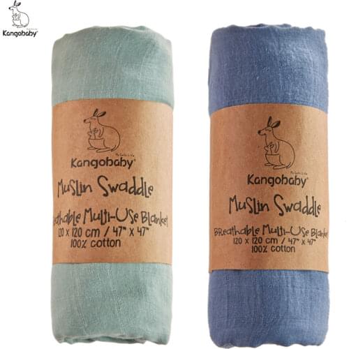 Kangobaby #Old Time# Hot Sale 2pcs Set Plain Color Multi-Functional Muslin Swaddle Blanket