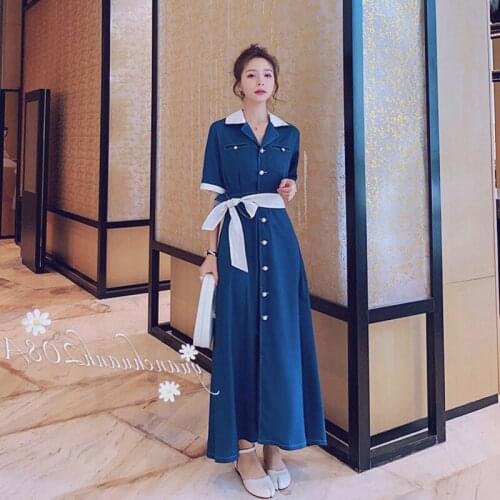 Summer Blue Dress Women Big Swing Short-sleeved 2020 Retro Temperament Vestidos Mujer Was Thin Chiffon Dress Multicolor Q34