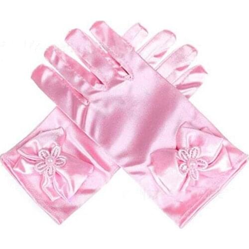 Lovely Flower Girl Stretch Satin Gloves Kids Girls Bowknot Glove for Dress Party Birthday