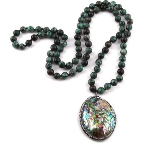 MOODPC Fashion Bohemian Jewelry Africa Stone Knotted Crystal Pave Sea Shell Pendant Women Necklace