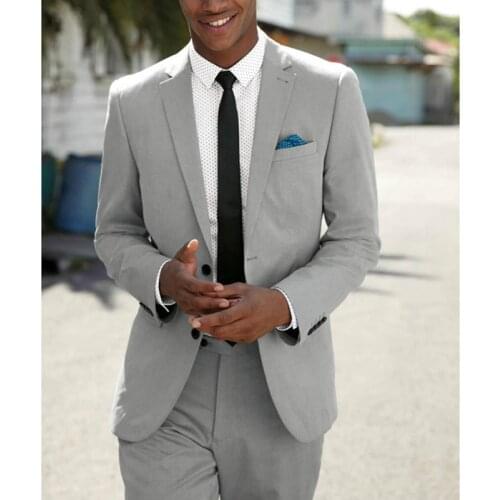 Tailor Made Fashion Two Button Notch Lapel Light Grey Slim Fit Groomsmen For Wedding Dinner Party Male Clothing (Jacket + Pants)