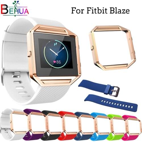 Soft Silicone Sport WatchBand Replace Strap with frame case Rose Gold Frame Straps for Fitbit Blaze Stylish watch accessories